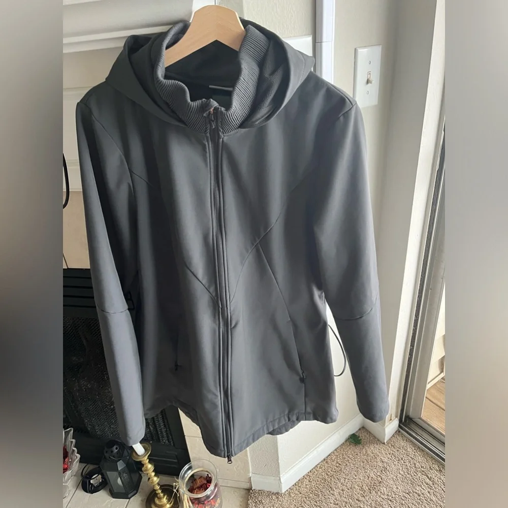Champion Jacket Women's xl dark grey Hooded Full Zip Lined Windbreaker.Pockets. - Picture 3 of 10